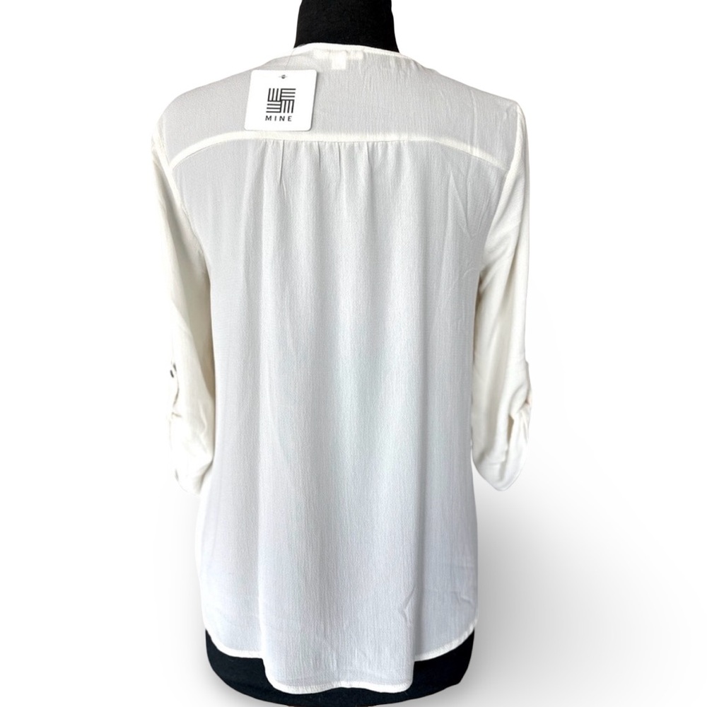 3/$30 ❤️ NWT Mine Ivory Off White Lace up boho blouse top tunic 3/4 sleeves Sz L - Picture 4 of 8